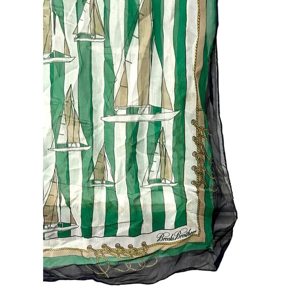 Brooks Brothers Women’s Silk Chiffon Scarf Crinkle Nautical Sailboats 70” X 25” - Picture 3 of 6